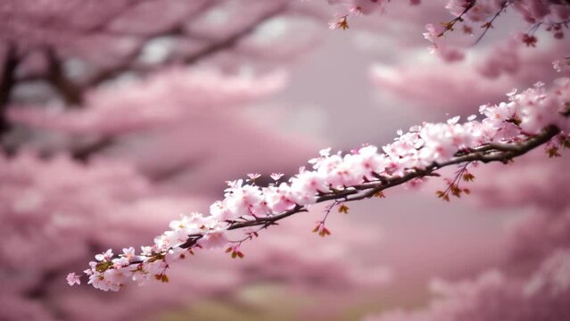 Closeup of Beautiful Spring Sakura Flowers on Cherry Blossom Trees