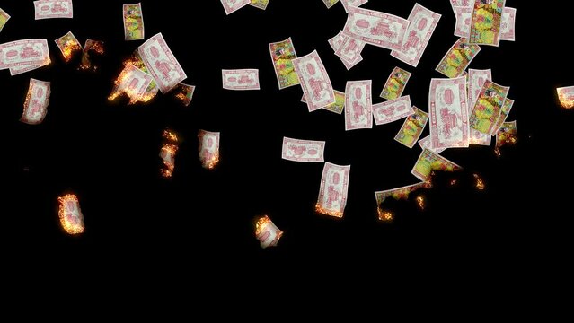 Fake money banknote joss paper fire burn concept for Chinese new year celebration prayer