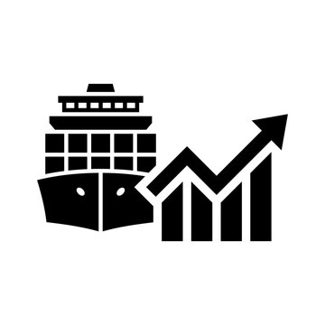 Cargo ship icon. Shipping costs. Global trade. Inflation. Vector icon isolated on white background.