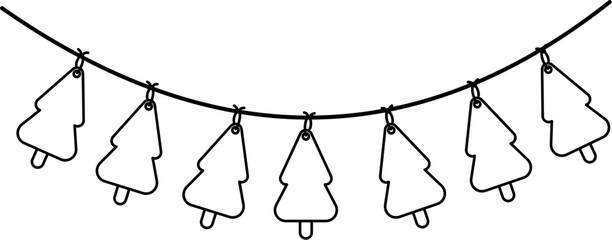 Christmas Tree Garland Outline Vector Illustration