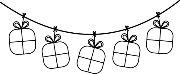 Gift Garland Outline Vector Illustration