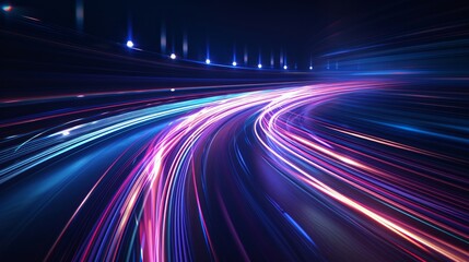 Abstract high speed light trails on dark background. Futuristic template for banner, presentations, flyers, posters.    - obrazy, fototapety, plakaty
