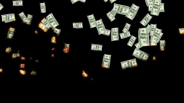 The Argentinian peso currency banknote flying paper of Argentina burn out fire burning effect for money loss, waste, problem, crisis concept animation