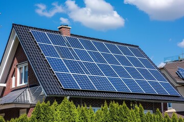 Fototapeta premium Eco-Friendly Solar Panels on Modern House Roof