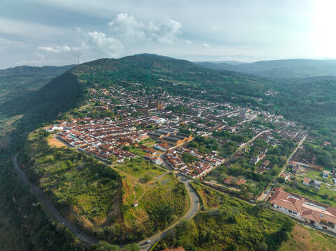 Aerial view of Barichara, a small town on the hills in Santander district, Colombia.