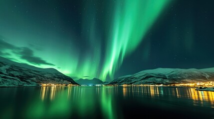 Northern lights (Aurora borealis) in the sky - Tromso, Norway  