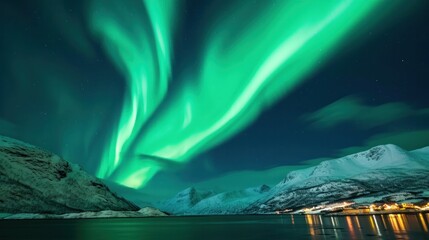 Northern lights (Aurora borealis) in the sky - Tromso, Norway      