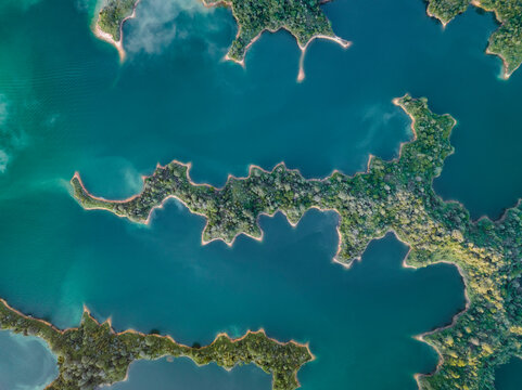 Aerial view of Guatap&eacute;, a complex of bay and inlets in Antioquia, Colombia.