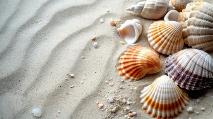 Fototapeta na wymiar Sea shells Placed on the sand. 