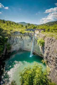 Aerial view of Sopot Waterfall in Central Istria, Croatia.