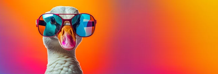 Fotobehang funny duck with sunglasses on colorful background © Daniel