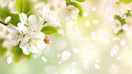 Fototapeta na wymiar Vector background with spring apple blossom. Blossoming branch in springtime with falling petals 