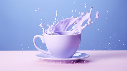 Obraz na płótnie Canvas a splash of milk in a cup on a saucer on a saucer on a saucer on a table.