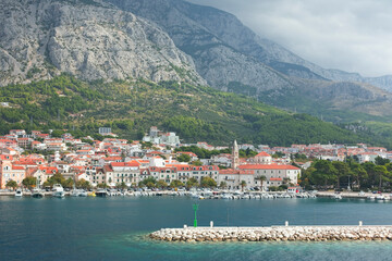 Makarska, Croatia, Beach. Port town on Croatia’s Dalmatian coast, known for its Makarska Riviera beaches.