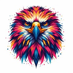 Obraz premium Bald eagle head with colorful splashes on white background. Vector illustration.