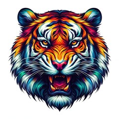 Tiger head vector illustration. Colorful t-shirt design.