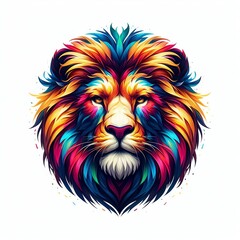Lion head with colorful patterns on white background. Vector illustration.