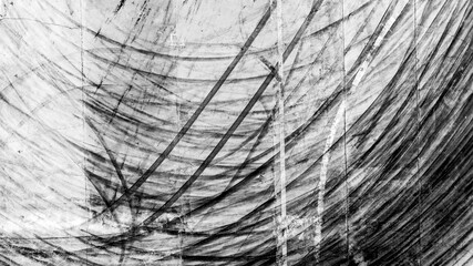 Tire track mark on asphalt tarmac road race track texture and background, Abstract background black tire tracks skid on asphalt road in racing circuit, Tire mark skid mark on asphalt road.