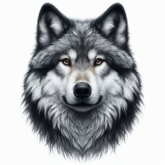 Portrait of a wolf isolated on white background.