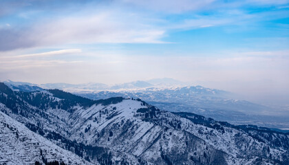Naklejka premium Winter landscape in the mountains not far from Almaty.