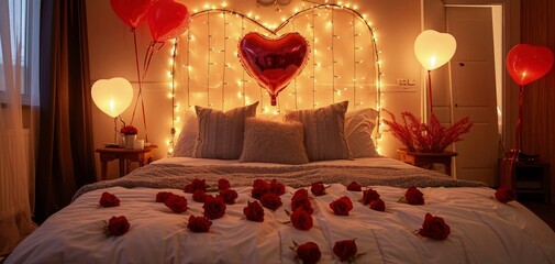 Valentine Ambiance within a cozy home setting with Roses and Heart Balloons