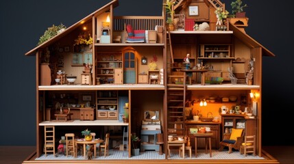 Obraz premium a model of a house with a lot of furniture and decorations on the inside of the house and on the outside of the house.