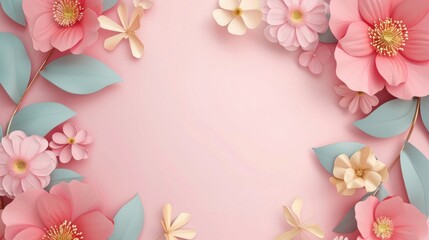 Naklejka na ściany i meble Cute floral frame background with copy space