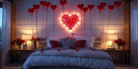 Valentine Ambiance within a cozy home setting with Roses and Heart Balloons