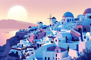 Santorini Splendor - Ultradetailed Illustration for Banners, Covers, and More