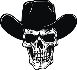 Skull in a cowboy hat, cowboy skull, skull in hat, Western illustration, Vector illustration	