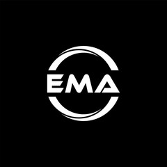 EMA letter logo design with black background in illustrator, cube logo, vector logo, modern alphabet font overlap style. calligraphy designs for logo, Poster, Invitation, etc.
