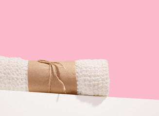 A clean, new shower towel. Copy space for text.