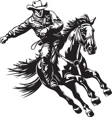 Retro Cowboy riding a horse, rodeo, Hand Drawn cowboy on horse Vector illustration