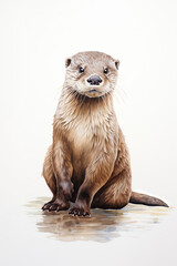 Portrait of an otter isolated on white background. Watercolour painting.