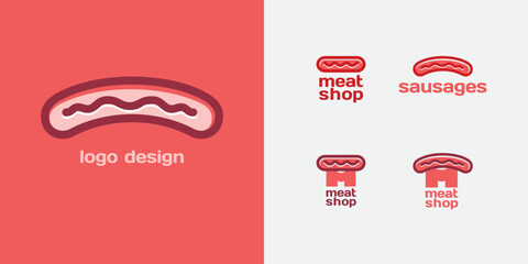 Logo design template for butcher shop, sausage shop, bar, cafe. Letter M. Curve symbol icon. Company logo vector template.