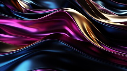 An abstract design with a dynamic blend of blue, pink, gold and purple waves, generative ai
