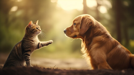 Cat playing with dog