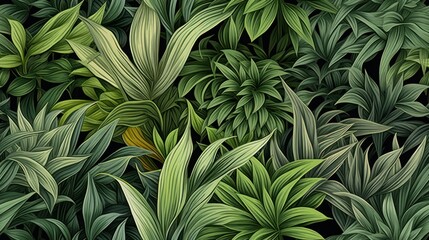  a bunch of green plants that are on a black background with a yellow spot in the middle of the picture.