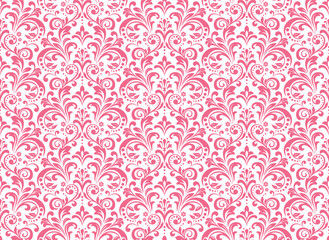 Floral pattern. Vintage wallpaper in the Baroque style. Seamless vector background. White and pink ornament for fabric, wallpaper, packaging. Ornate Damask flower ornament - obrazy, fototapety, plakaty