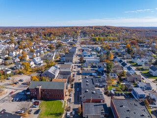 Historic residential houses in fall in historic town center of Milford, Massachusetts MA, USA. 