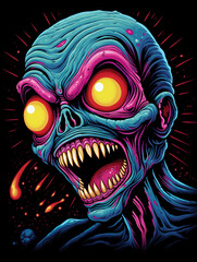 Scary Alien creature on black background created with Generative Ai