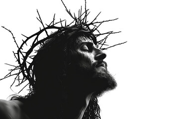 silhouette of jesus christ suffering at the cross and wearing the crown of thorns