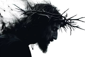 Fotobehang silhouette of jesus christ suffering at the cross and wearing the crown of thorns © Zenturio Designs