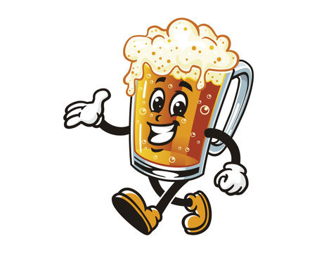 recommend clip art: walking Beer glass cartoon mascot illustration character vector clip art hand drawn