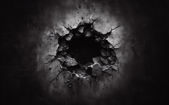 A hole was drilled into the cement wall. Exploding a circular hole in the wall Perforated cement floor