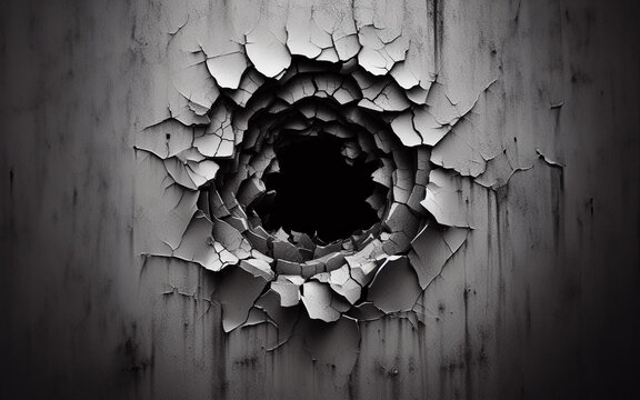 A hole was drilled into the cement wall. Exploding a circular hole in the wall Perforated cement floor