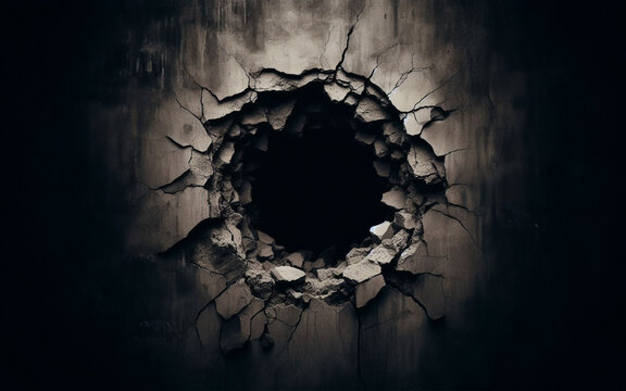 A hole was drilled into the cement wall. Exploding a circular hole in the wall Perforated cement floor