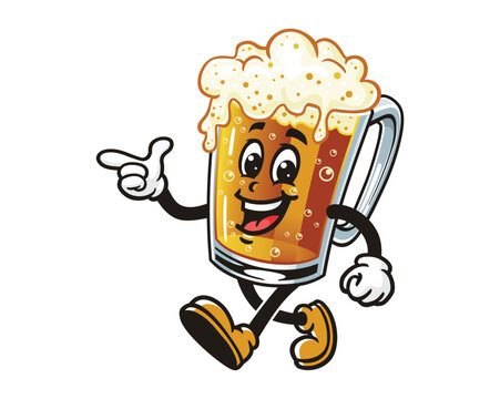 recommend clip art: walking Beer glass with pointing hand cartoon mascot illustration character vector clip art hand drawn