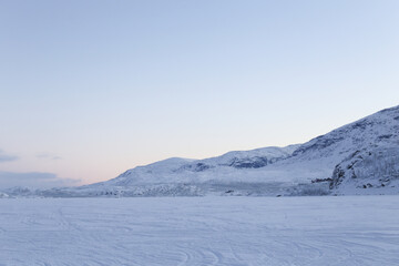 Frozen Vassijaure lake, Swedish Lappland, Arctic Circle