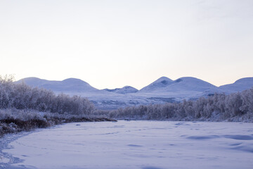 Fototapeta na wymiar Abisko National Park (Abisko nationalpark) in winter scenery. Sweden, Arctic Circle, Swedish Lapland
